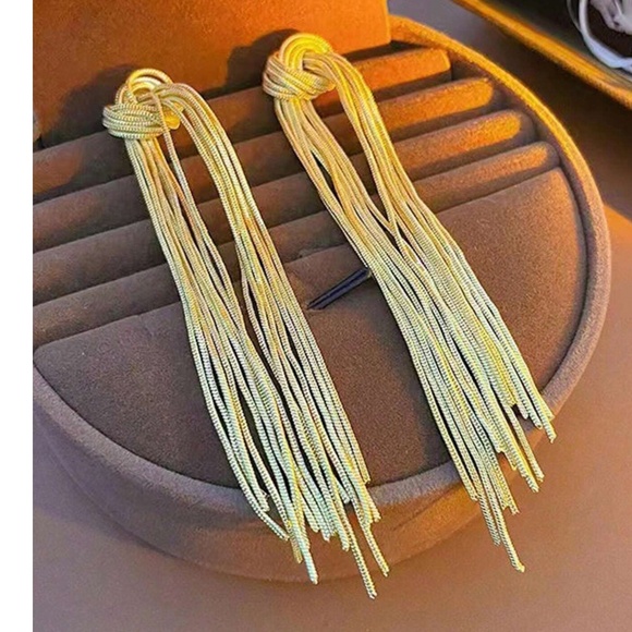 Luxe Gold Tone Long Tassel Drop Earrings - Picture 3 of 5